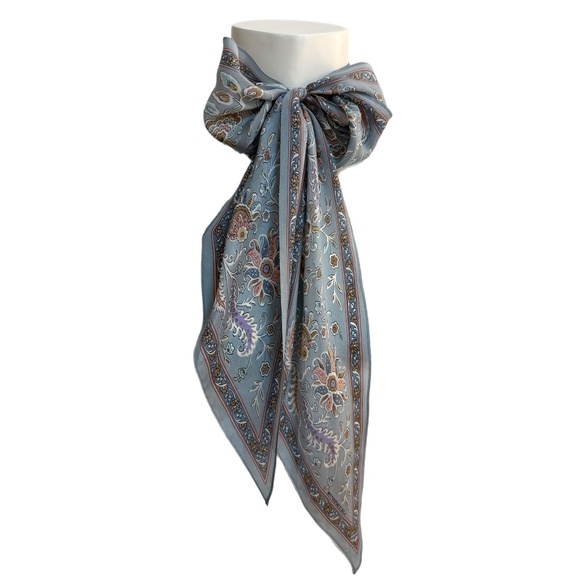 Liz Claiborne Japan 100% Silk Scarf 🇯🇵 – Dusty Blue Paisley Floral - Picture 1 of 11